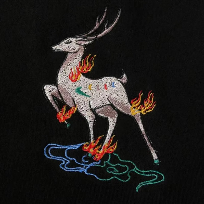 Embroidered Fire Deer Sweatshirt