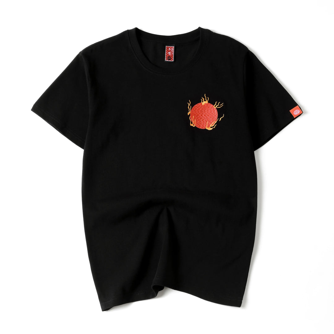 Besticktes Burning Phoenix-T-Shirt, japanischer Streetstyle (Unisex)