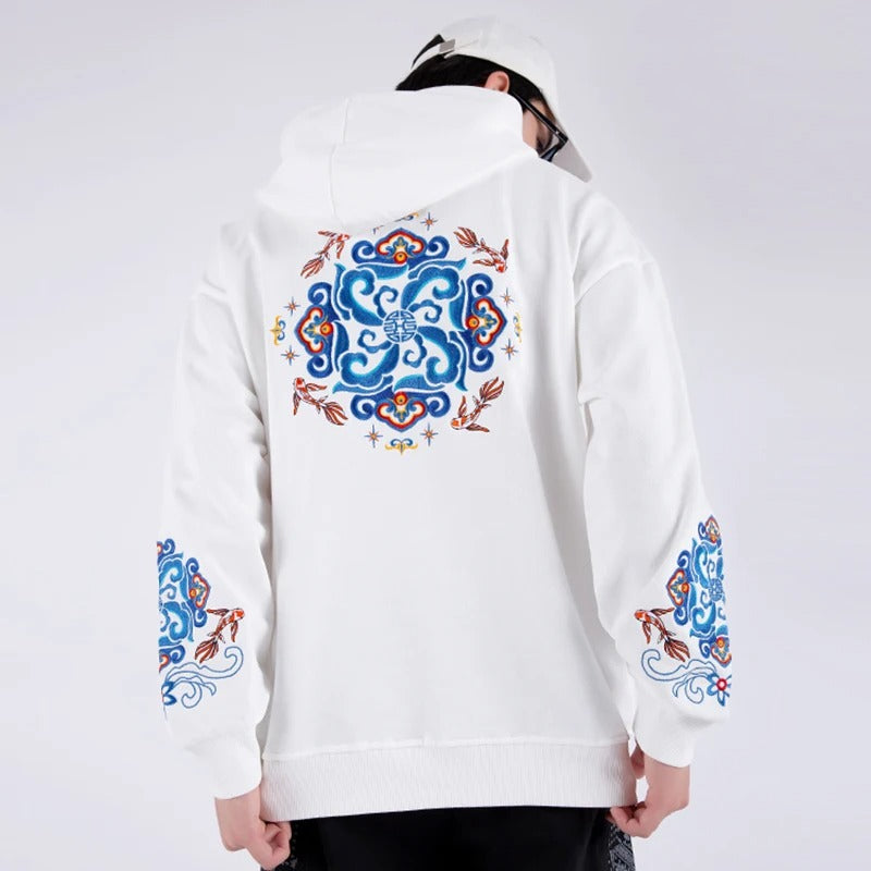 Embroidered Ethnic Style Cotton Hoodie