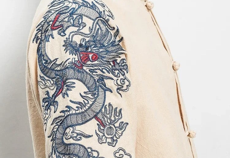 Japanese Embroidered Summer Shirt Dragon/Crane