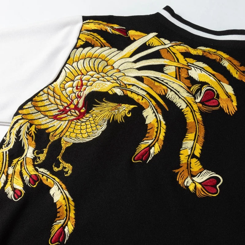 Golden Phoenix Embroidery Varsity Jacket Unisex