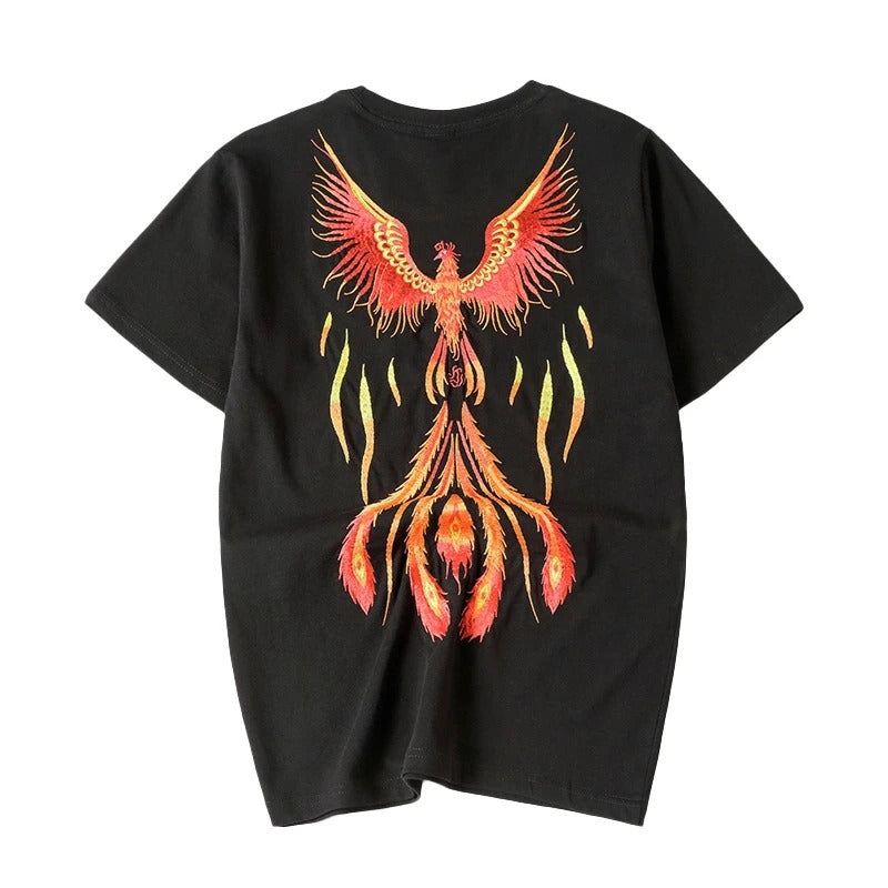 Camiseta bordada Burning Phoenix, Japan Street Style (Unisex)