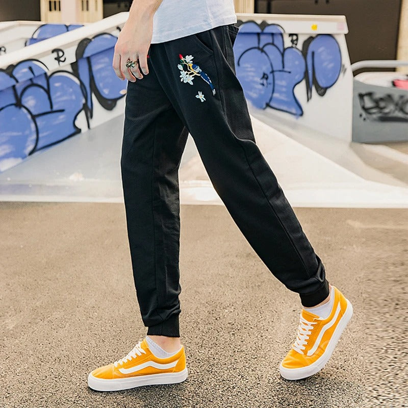 Embroidery Joggers Pants - Nature's Ornaments