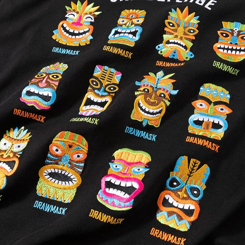 Ancient Mask Embroidered T-Shirt