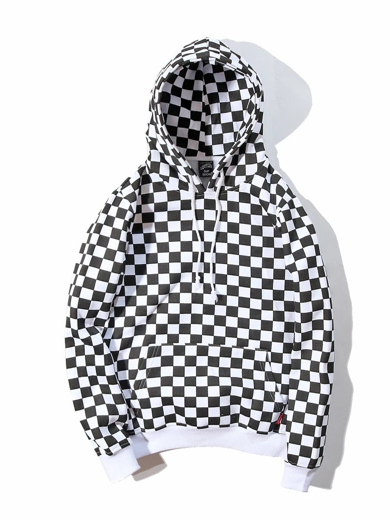 Checkerboard Pattern Cotton Hoodie