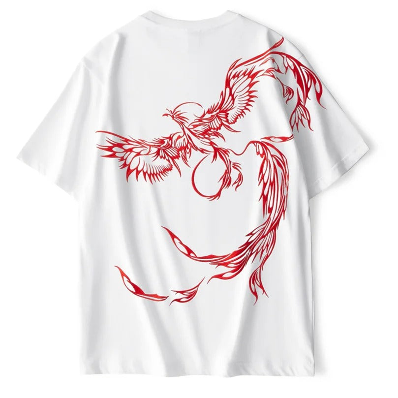 Besticktes Phönix-T-Shirt, japanischer Streetstyle (Unisex)