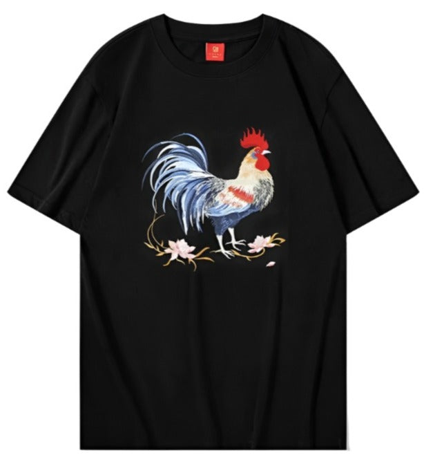 Majestic Rooster Heavy Embroidery T-Shirt