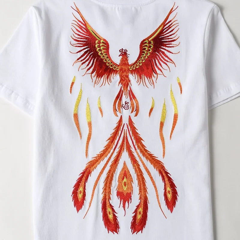 Camiseta bordada Burning Phoenix, Japan Street Style (Unisex)