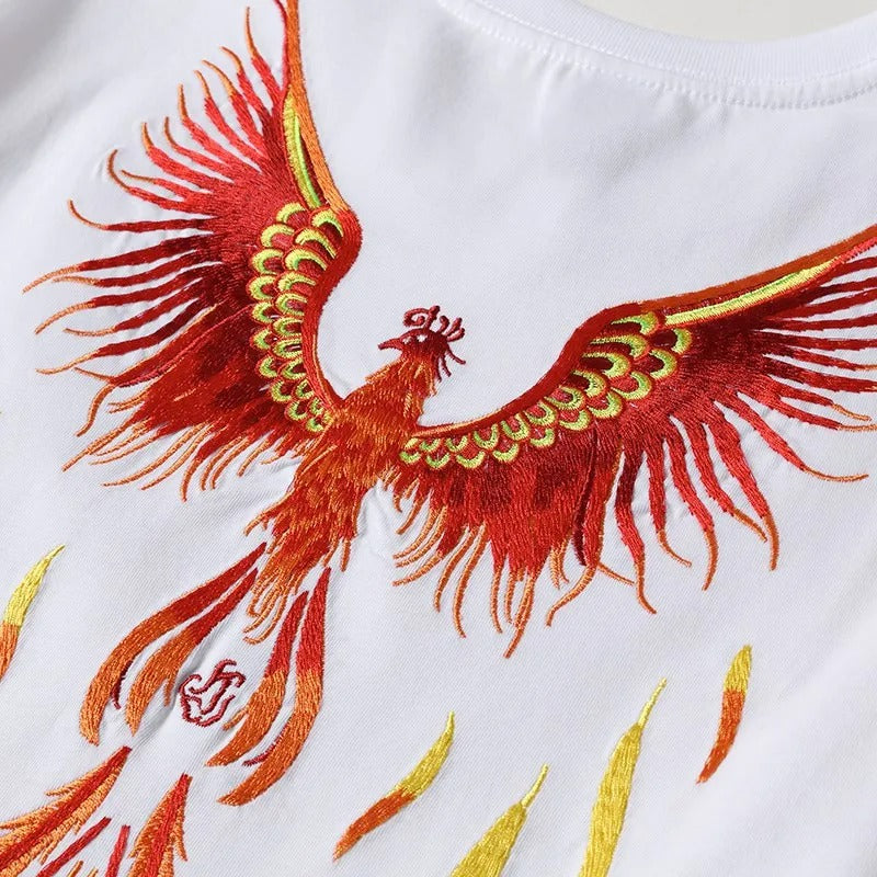 Camiseta bordada Burning Phoenix, Japan Street Style (Unisex)