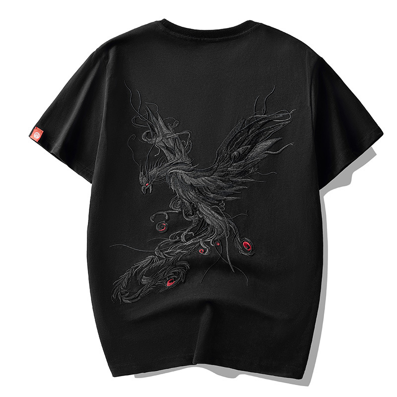 T-Shirt aus Baumwolle mit Koi-Fisch-Stickerei