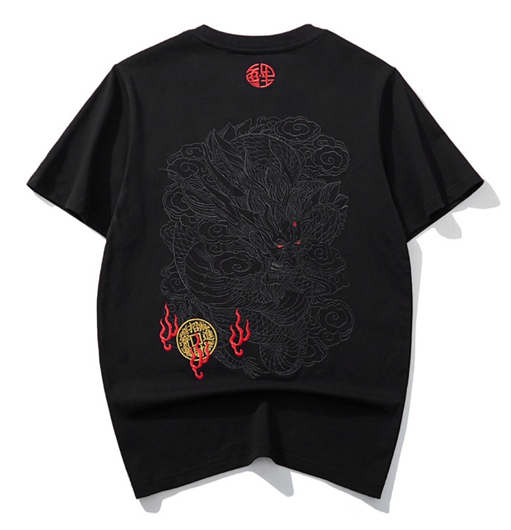 Dark Dragon Embroidery T-Shirt