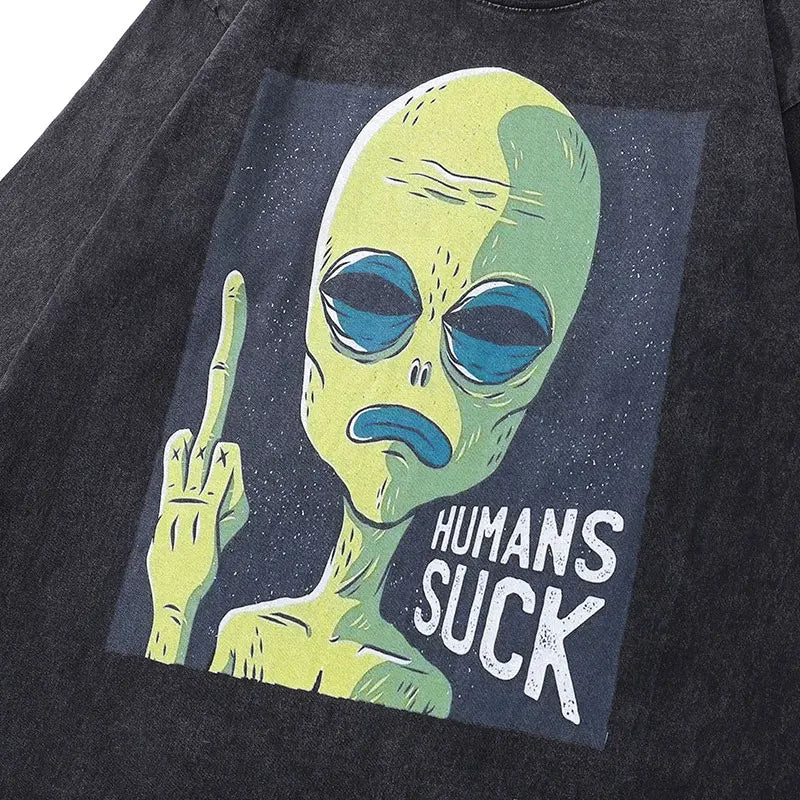 Humans Suck Alien Washed Long Sleeve Unisex T-shirt