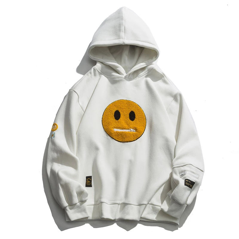 Patchwork Smiley Zipper Hoodie Cotton