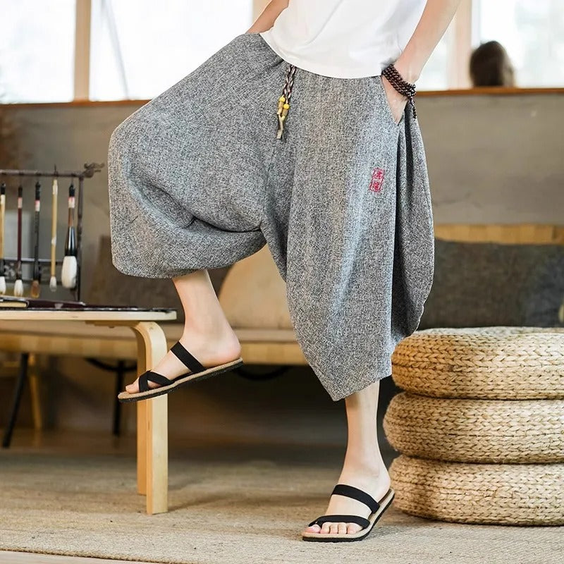 Vintage Style Embroidery Wide Leg Cropped Pants