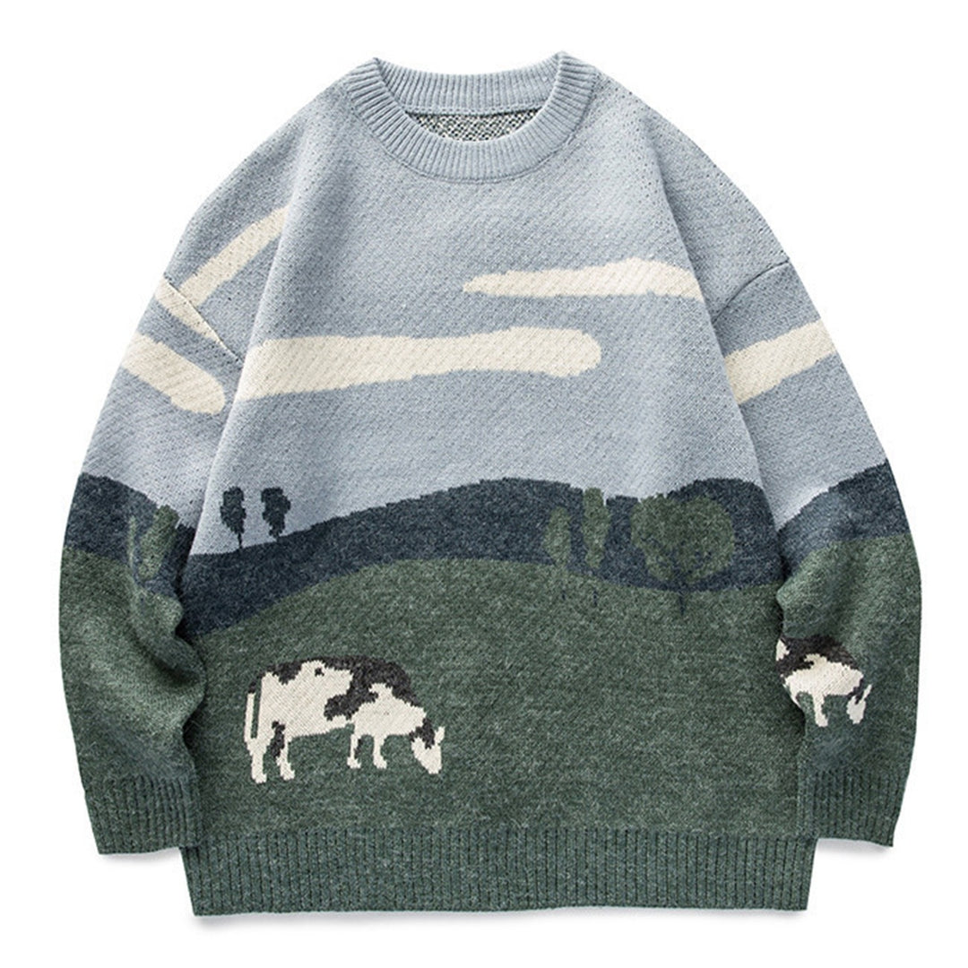 Knitted Sweater Vintage Cow, Unisex