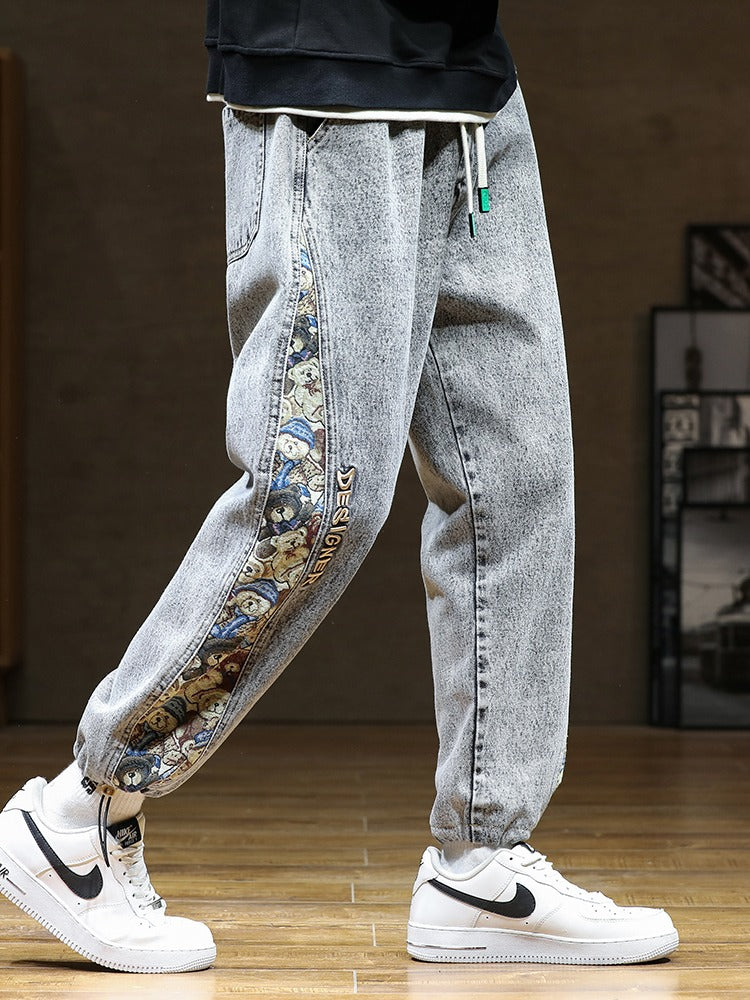 Baggy Embroidered Jeans - Bears