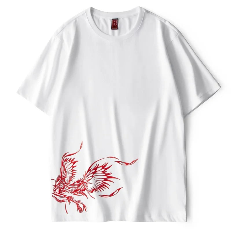 Besticktes Phönix-T-Shirt, japanischer Streetstyle (Unisex)