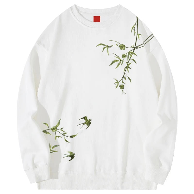 Embroidered Sakura Birds Sweatshirt