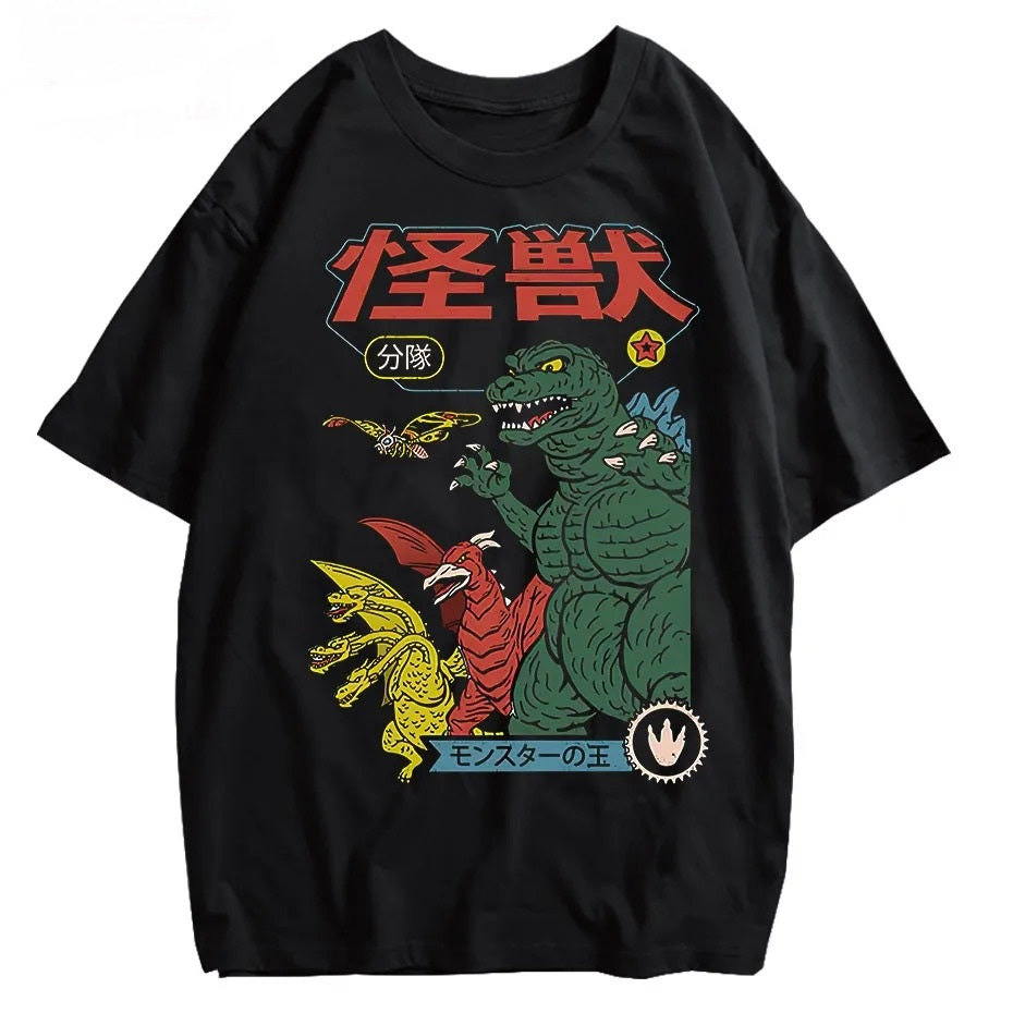 Japanese Retro Godzilla Washed Vintage T shirt