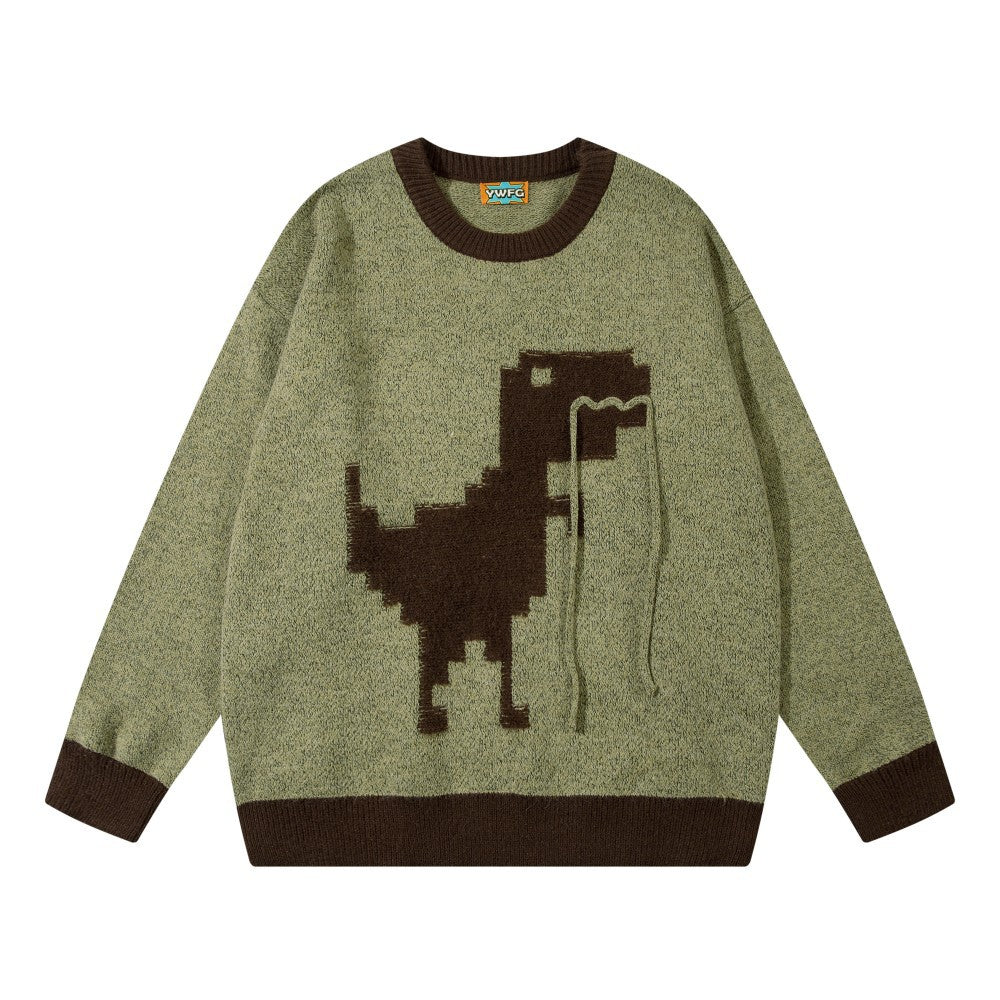 Dinosaurier mit Schnurrbart gestrickter Unisex-Pullover