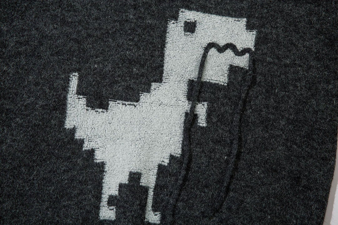 Dinosaurier mit Schnurrbart gestrickter Unisex-Pullover