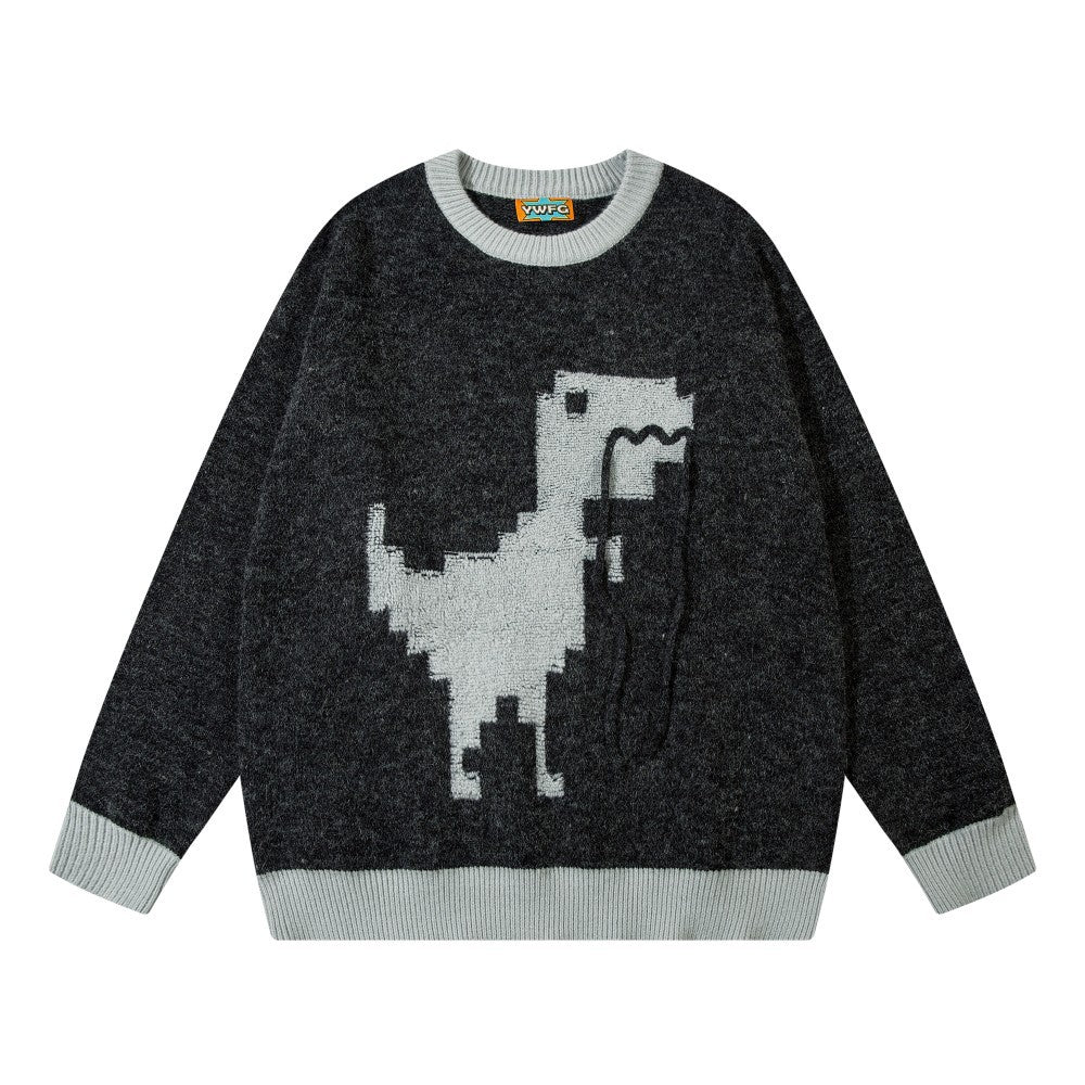 Dinosaurier mit Schnurrbart gestrickter Unisex-Pullover