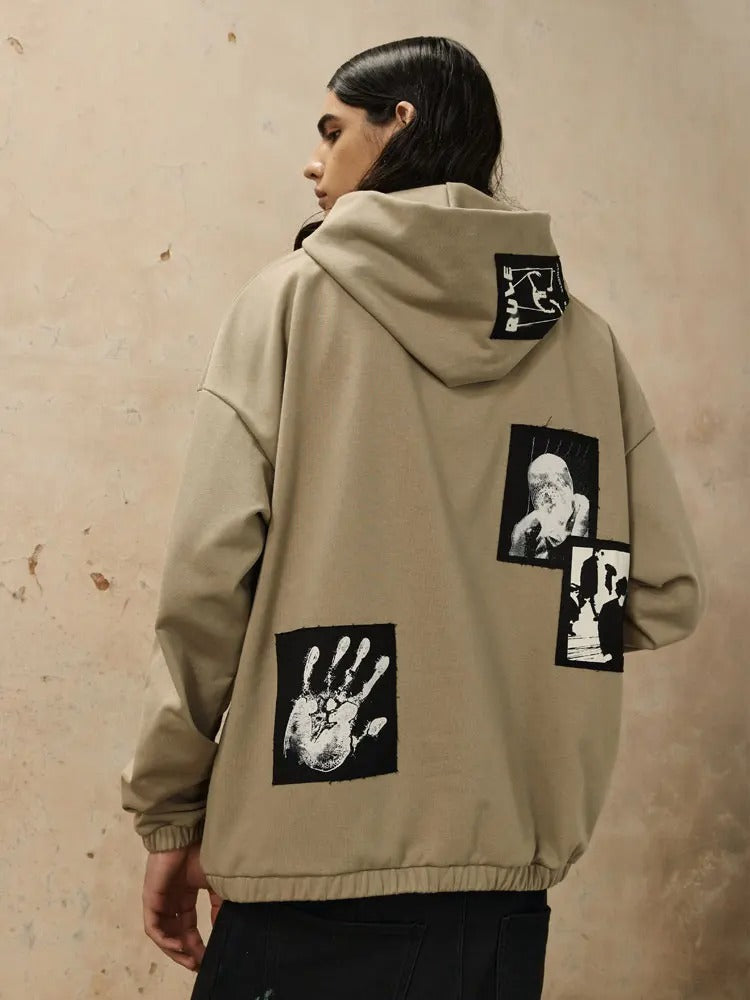 Patched Style Graphic Hoodie