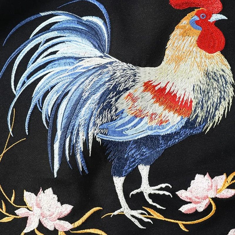 Majestic Rooster Heavy Embroidery T-Shirt