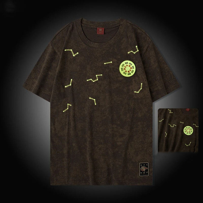 Fluorescent Constellation Embroidery T-Shirt Oriental Style