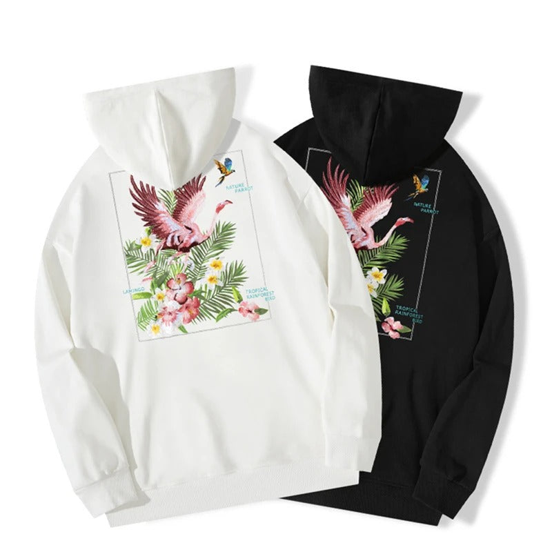 Selva tropical bordada - Sudadera con capucha de algodón