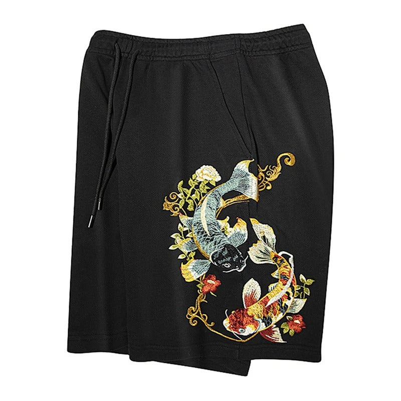 Japanese Koi Fish - Heavy Embroidery Sports Shorts