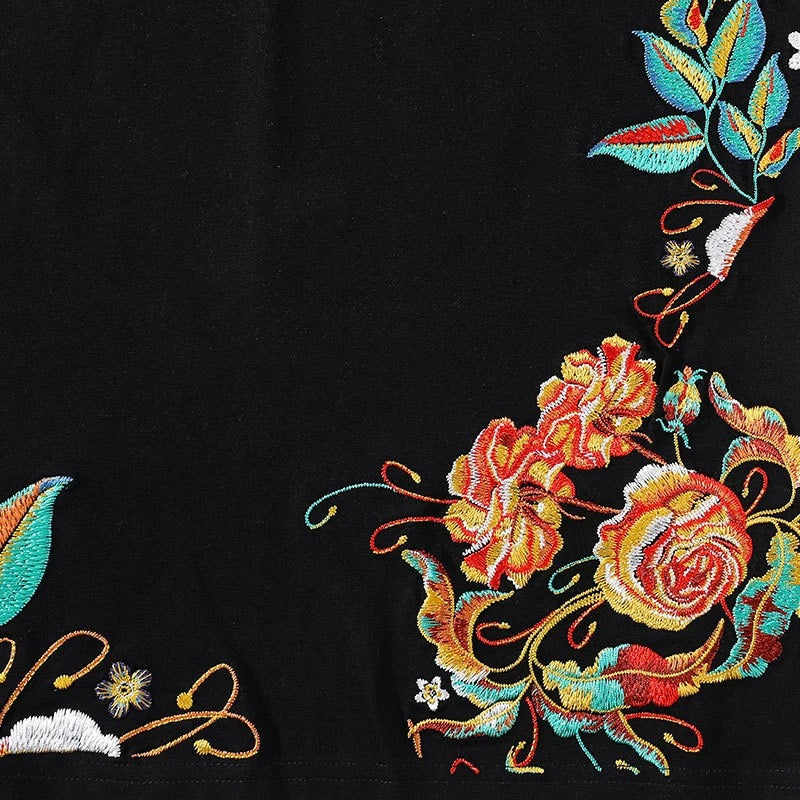 Summer Flowers Embroidery T-Shirt