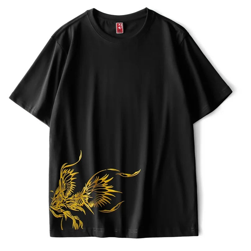 Besticktes Phönix-T-Shirt, japanischer Streetstyle (Unisex)