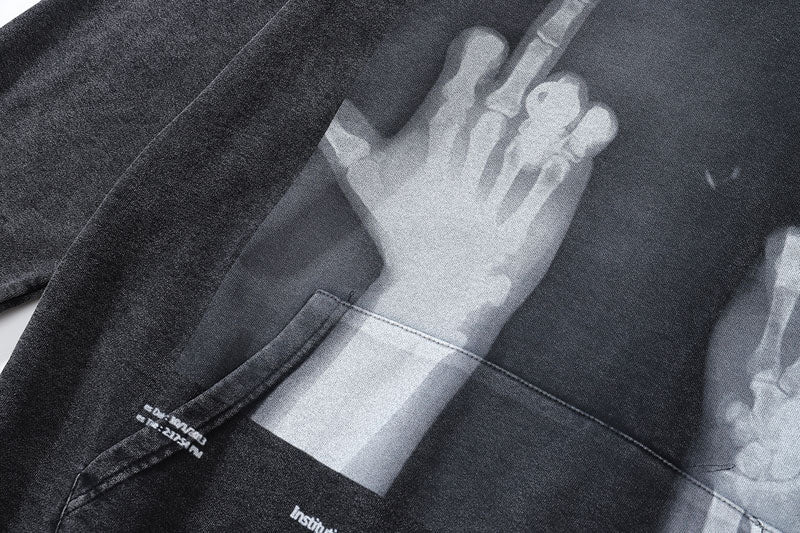 Middle Finger X-Ray Washed Oversized Hoodie