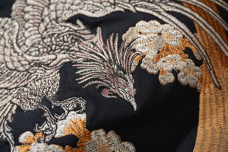 Crescent Phoenix - Dragon Embroidered Zip Hoodie