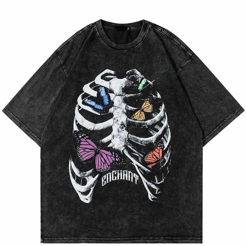 Gewaschenes Skeleton Ribcage T-Shirt, Unisex