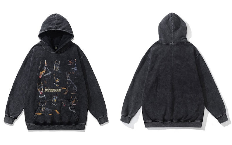 Oversized Doberman Washed Dogs Cotton Hoodie