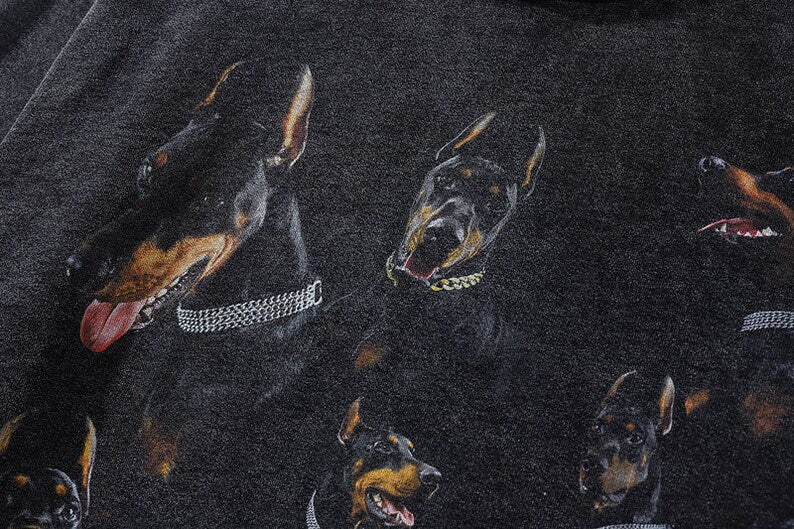 Oversized Doberman Washed Dogs Cotton Hoodie