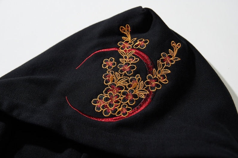 Dragon Embroidered Hoodie - Red Crescent Moon