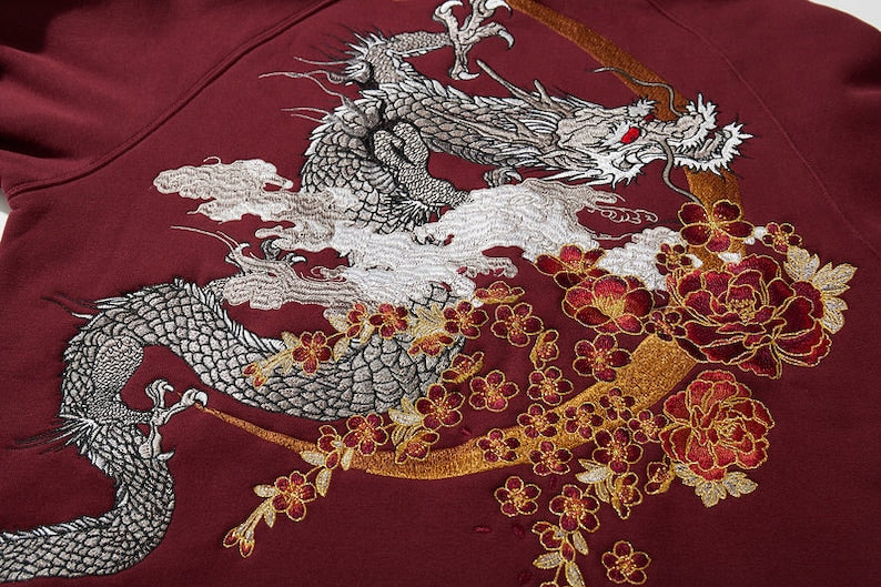 Sakura Dragon Embroidered Hoodie