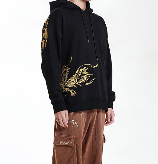 Goldener Phoenix bestickter Kapuzenpullover