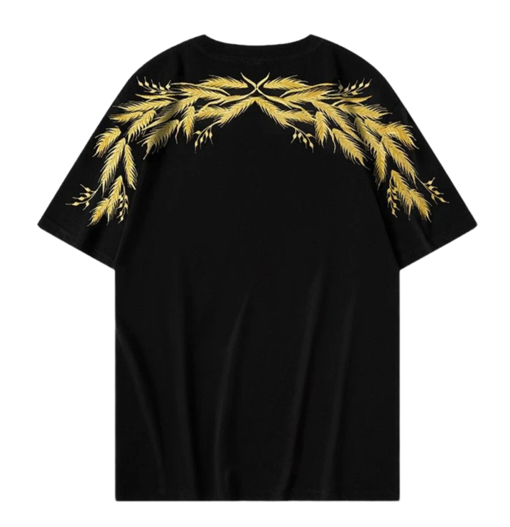 Embroidered Wheat Pattern Cotton T Shirt