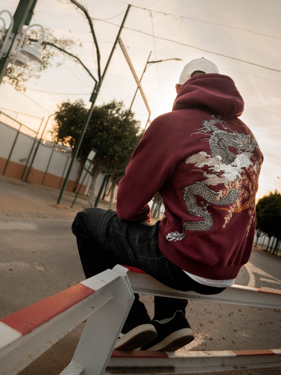 Sudadera con capucha bordada con dragón Sakura