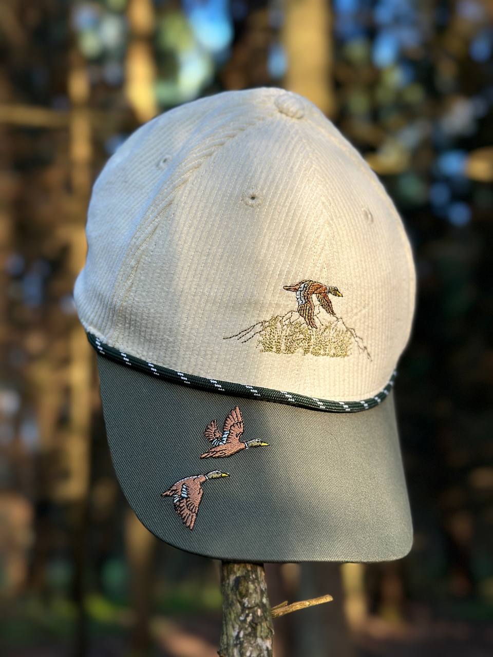 Corduroy Duck - Embroidered Unisex Cap Moss Green