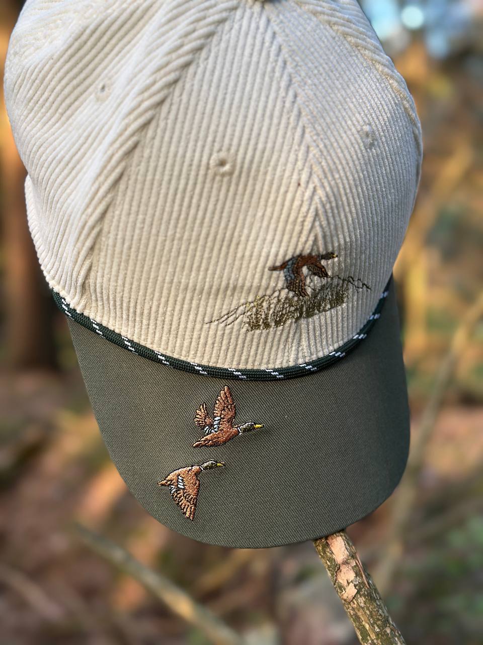Corduroy Duck - Embroidered Unisex Cap Moss Green