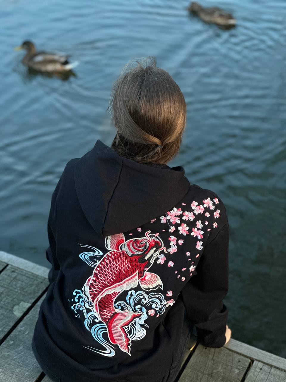 Embroidered Koi Fish Unisex - Japanese Streetstyle Hoodie