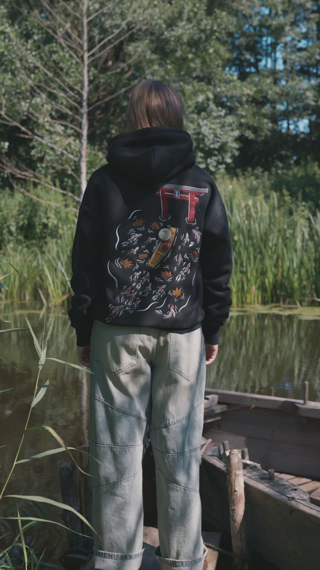 Heavy Embroidery Japanese Koi Fish Hoodie 400GSM