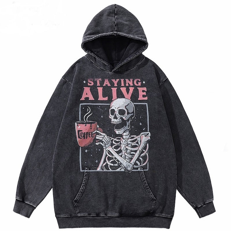 Sudadera con capucha extragrande de algodón lavado Staying Alive