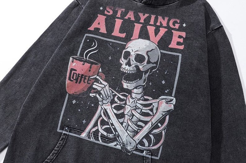 Staying Alive Oversized Washed Cotton Hoodie