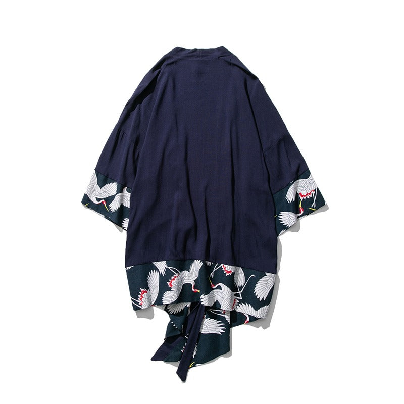 Crane Linen Kimono, Japanese Robe
